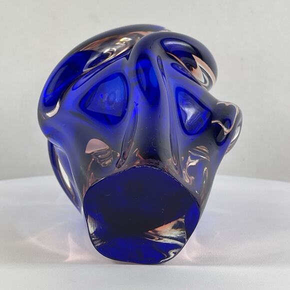 Vintage Hand Blown Studio Art Glass Twisted Vase Clear To Cobalt Blue & Rose 7” - Picture 4 of 8